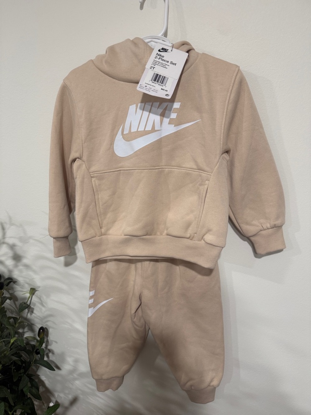Nike Kids Beige Hoodie & Jogger Set with White Logo